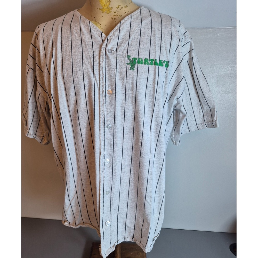 Vintage 1980s Turtle's Records and Tapes Jersey Shirt Unisex XL Pinstripe RARE